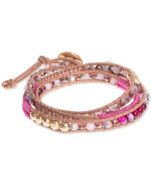 Lonna & Lilly Gold-tone Fuchsia Beaded Wrap Bracelet