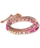 Lonna & Lilly Gold-tone Fuchsia Beaded Wrap Bracelet