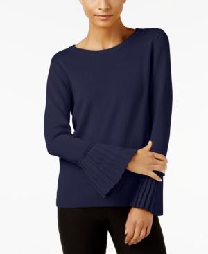 Ny Collection Crew-neck Pleated-cuff Sweater