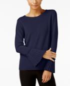 Ny Collection Crew-neck Pleated-cuff Sweater