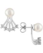 Majorica Sterling Silver Pave And Imitation Pearl Ear Jacket Earrings