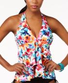 Swim Solutions La Belle Fleur Tiered Halter Tankini Top Women's Swimsuit