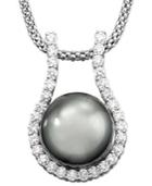 Tahitian Pearl (11mm) And Diamond (5/8 Ct. T.w.) Pendant Necklace In 14k White Gold