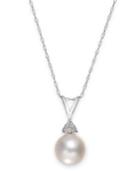 Akoyo Pearl (8mm) And Diamond Accent Pendant Necklace In 14k White Gold