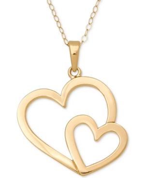 Open Double Heart Pendant Necklace In 14k Gold