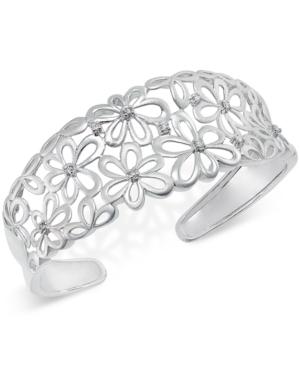 Diamond Daisy Open Cuff Bangle Bracelet (1/3 Ct. T.w.) In Sterling Silver