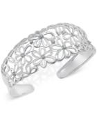 Diamond Daisy Open Cuff Bangle Bracelet (1/3 Ct. T.w.) In Sterling Silver