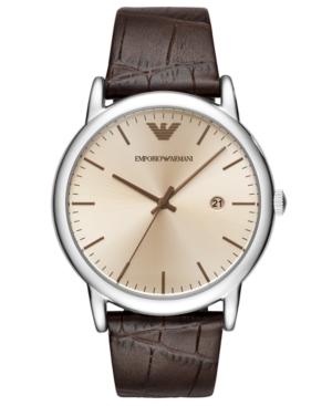 Emporio Armani Men's Brown Leather Strap Watch 43mm