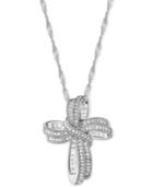 Cubic Zirconia Cross Pendant Necklace In Sterling Silver