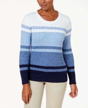 Karen Scott Cotton Colorblocked Cable-knit Sweater, Created For Macy's