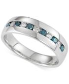 Men's Blue And White Diamond Band (1 Ct. T.w) In 14k White Gold