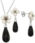 Cultured Freshwater Pearl (4mm), Onyx (13 Ct. T.w.) And Diamond Accent Jewelry Set In Sterling Silver