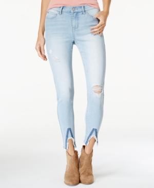 Celebrity Pink Juniors' Embroidered Slit-hem Skinny Jeans