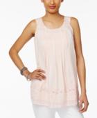 Style & Co Embroidered Lace-hem Top, Only At Macy's