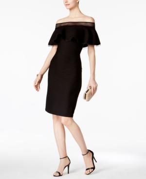 Tadashi Shoji Pintucked Ruffled Off-the-shoulder Dress