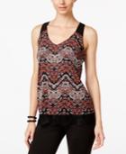 Inc International Concepts Lace-trim Printed Top, Only At Macy's