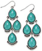 Silver-tone Turquoise-look Teardrop Chandelier Earrings