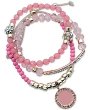 Guess Silver-tone Pink Beaded Three-piece Bracelet