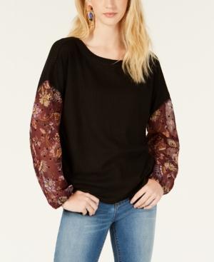 Gypsies & Moondust Juniors' Waffle-knit Sheer-sleeve Top