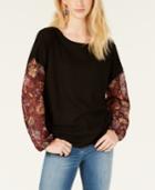Gypsies & Moondust Juniors' Waffle-knit Sheer-sleeve Top