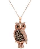 Confetti By Effy White And Brown Diamond Owl Pendant Necklace (1/2 Ct. T.w.) In 14k Rose Gold