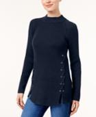 Style & Co Ribbed Lace-up Sweater, Created For Macy's