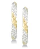 Signature Gold Diamond Accent Patterned Hoop Earrings In 14k Gold & 14k White Gold Over Resin