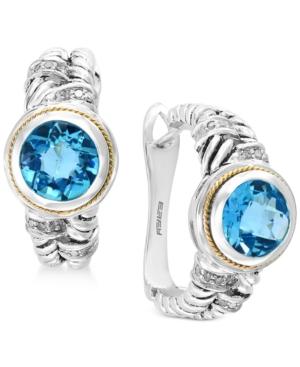 Final Call By Effy Blue Topaz (4-1/3 Ct. T.w.) & Diamond (1/6 Ct. T.w.) Hoop Earrings In Sterling Silver & 18k Gold