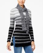 Hooked Up By Iot Juniors' Ombre-striped Tunic Sweater With Scarf