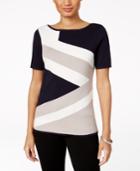 Charter Club Colorblocked Short-sleeve Sweater, Created For Macy's