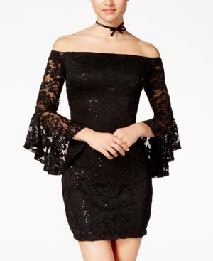 Teeze Me Juniors' Off-the-shoulder Sequined Lace Dress