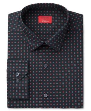 Alfani Men's Slim-fit Stretch Performance Black Box Print Dress Shirt, Only At Macy's