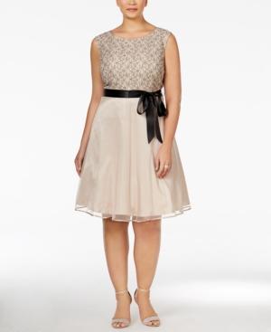 Sl Fashions Plus Size Belted Tulle Fit & Flare Dress