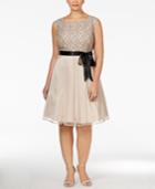 Sl Fashions Plus Size Belted Tulle Fit & Flare Dress