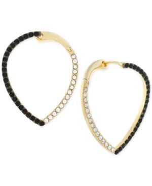 Vince Camuto Two-tone Jet And Clear Crystal Teardrop Crossover Hoop Earrings