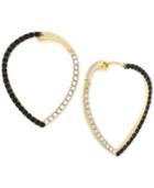 Vince Camuto Two-tone Jet And Clear Crystal Teardrop Crossover Hoop Earrings