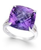 Amethyst (13-1/2 Ct. T.w.) And Diamond (1/8 Ct. T.w.) Statement Ring In 14k White Gold