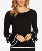 Cece Cotton Contrast-trim Bell-sleeve Sweater