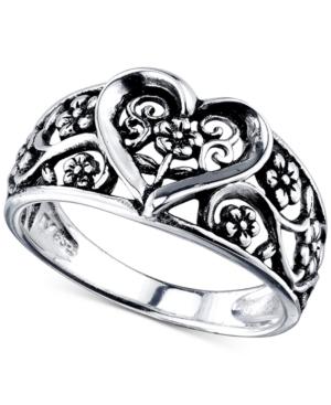 Unwritten Heart And Vine Openwork Ring In Sterling Silver