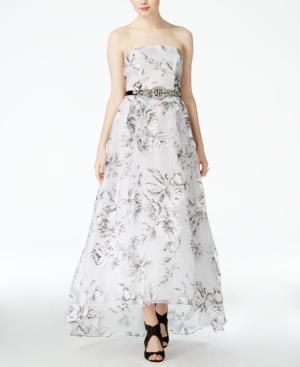 B Darlin Juniors' Belted Floral-print A-line Gown