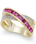Certified Ruby (1-1/3 Ct. T.w.) And Diamond (1/8 Ct. T.w.) Crisscross Ring In 14k Gold