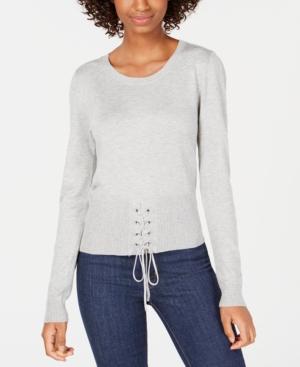 Hooked Up By Iot Juniors' Crew-neck Lace-up Sweater