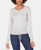 Hooked Up By Iot Juniors' Crew-neck Lace-up Sweater