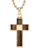Men's Tiger's Eye Beaded Cross 22 Pendant Necklace In Gold Tone Ion-plated Stainless Steel