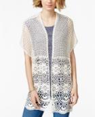 Bcx Juniors' Crochet Short-sleeve Cardigan Sweater