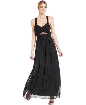Betsy & Adam Sleeveless Illusion Cutout Gown