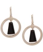 Dkny Gold-tone Black Stone Orbital Drop Earrings, Created For Macy's