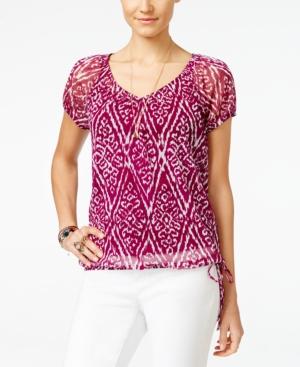 Inc International Concepts Printed Short-sleeve Peasant Top, Only At Macy's