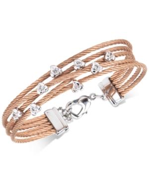 Charriol White Topaz Multi-strand Bangle Bracelet (3/8 Ct. T.w.) In Stainless Steel & Rose Gold-tone Pvd Stainless Steel