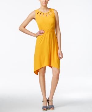 Ny Collection Petite Lattice-neck Handkerchief-hem Dress